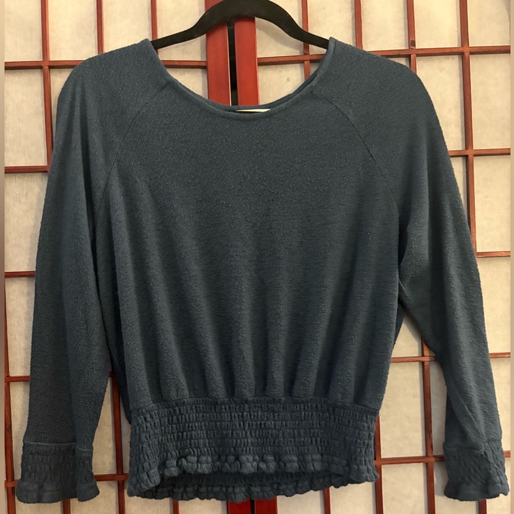 Chic Teal Green Smocked 3/4 Sleeve Blouse